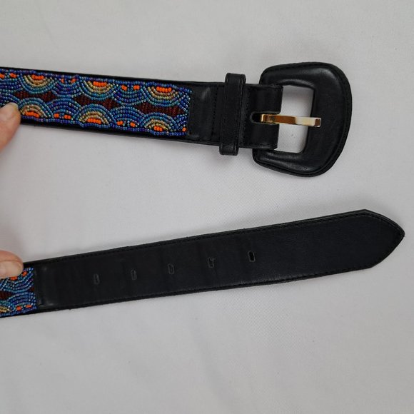 Vintage Ginnie Johansen Beaded Leather Belt M main image 6